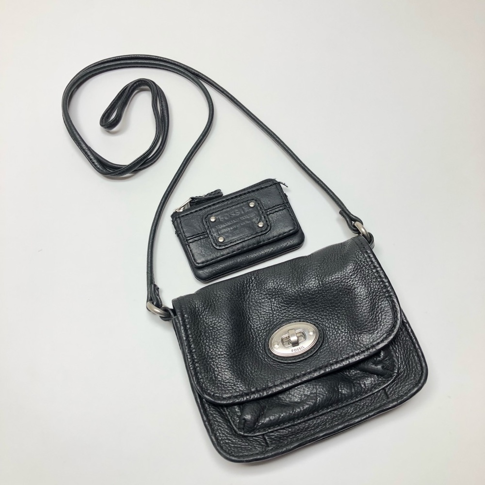 Fossil Mini Crossbody and Wallet Set Black EUC